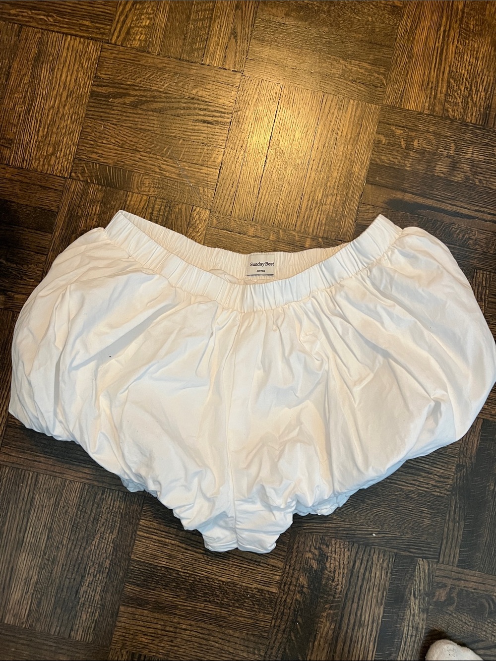 Sunday Best White Bubble Shorts with Elastic Waist